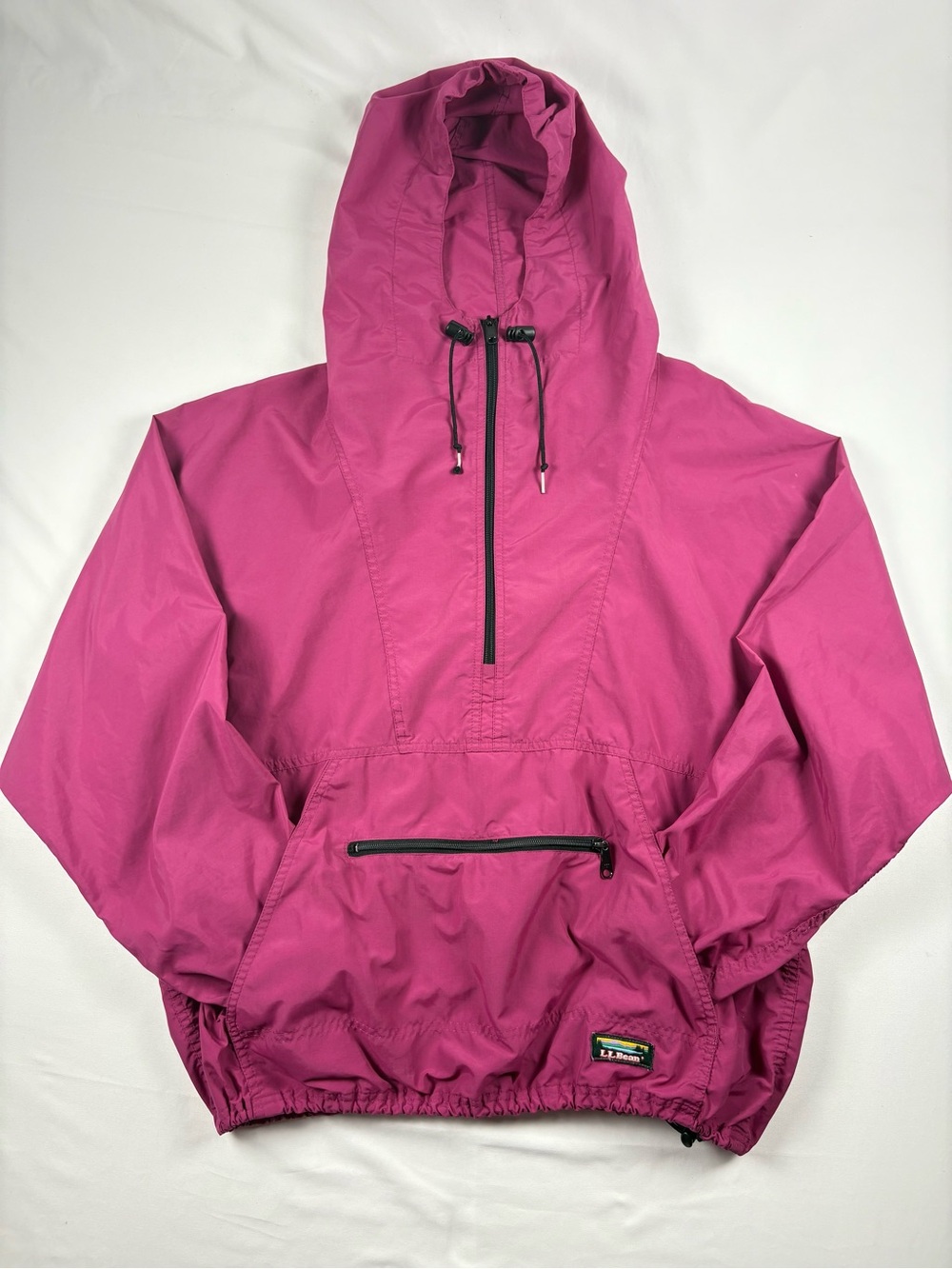 Vintage LL Bean Pullover Windbreaker Jacket Pink Hooded Anorak XL